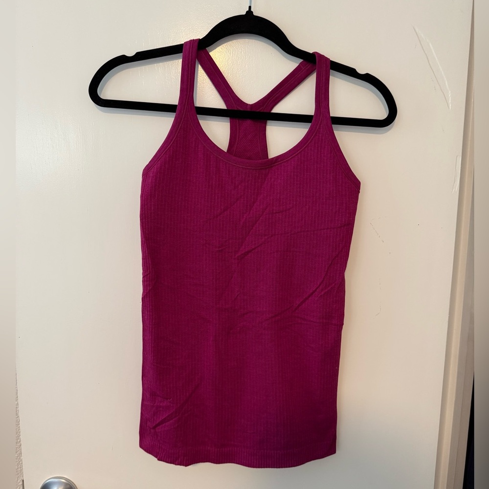 Women's Lululenon Ribbed Tank Top - Pink with built in bra